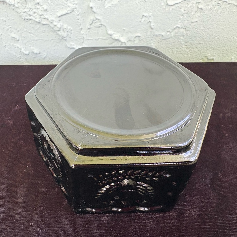 INDIANA Black Amethyst Glass Colonial Hexagonal Lidded Dish - Picture 6 of 6